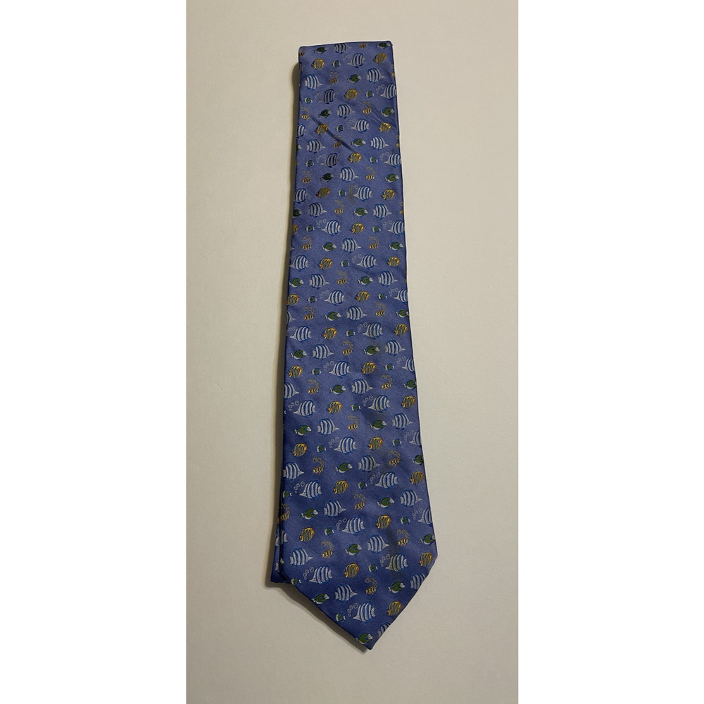 Nicole by Nicole Hiller blue silk tie with a fish pattern